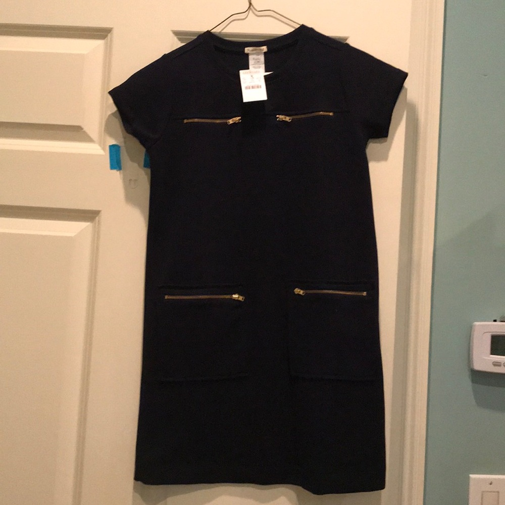 NEW Crew Cuts Navy Girls Dress with Gold Zippers